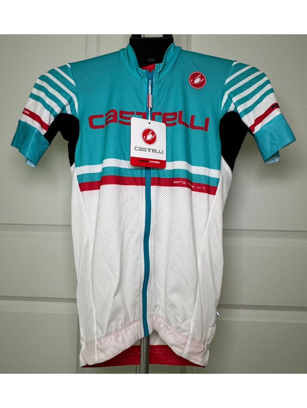 Men’s Castelli Free AR4.1 Cycling Jersey, Aqua Blue & White, S, NWT